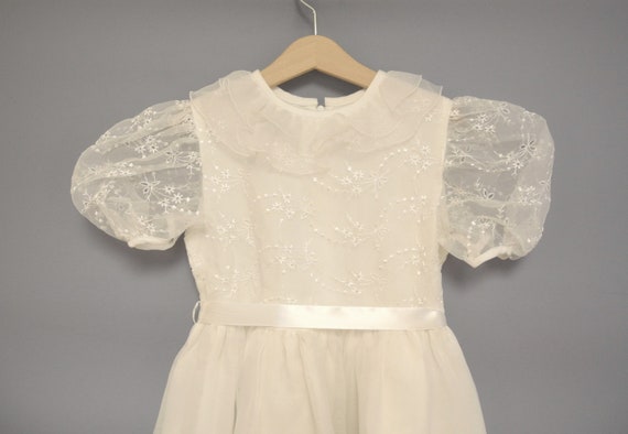 Vintage 1970s Saks Fifth Avenue Girls White Chiffon Lace Dress - Size 6X