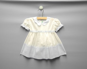 Vestito vintage per neonati Alfred Leon in cotone azzurro e bianco, anni '40 - Taglia 3-6 mesi