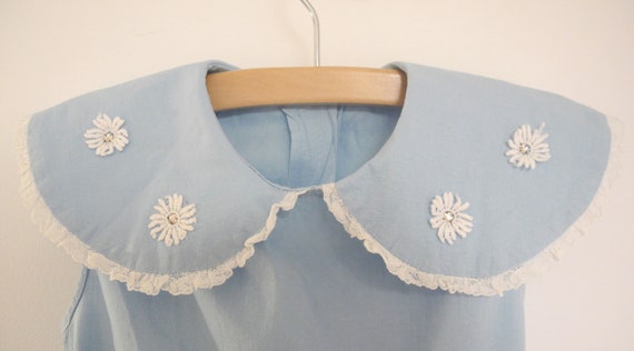 Vintage Baby Dress | 1950's Light Blue and White … - image 3