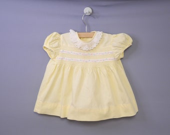 Vintage Baby Clothes | 1950's Yellow and White Cotton Baby Dress | Vintage Baby Dress | 1950s Baby Dress | Size 3 - 6 Months