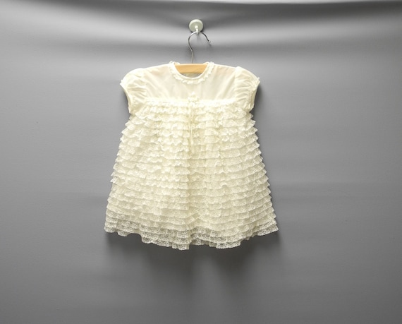 Vintage Baby Clothes, 1950's Cream Lace Baby Girl… - image 1