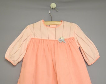 Vintage Baby Clothing | 1950's Coral Pink Kate Greenaway Baby Dress | 1950s Baby Dress | Vintage Baby Dress | Size 18-24 Months