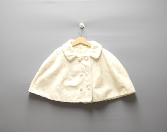 Vintage Girl's Clothes, 1960's Ivory Faux Fur Gir… - image 2