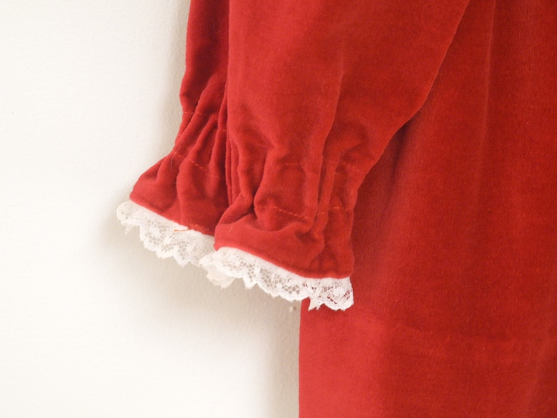 Vintage Baby Dress 1960's Handmade Red Velveteen Baby Dress Velvet Baby Dress Size 18 24 Months image 3