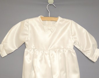 Vintage Baby Clothes, 1970's White Satin Baby Boy Romper, Vintage Baby Romper, Baby Boy Romper, Size 12 - 18 Months