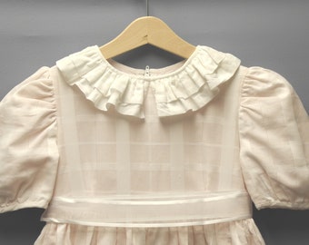 Vestido vintage de Neiman Marcus de los años 60, color rosa pálido, de algodón con estampado de cuadros, para niña - Talla 6-7