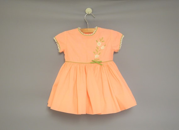 Vintage Baby Dress | 1950's Handmade Coral Pink B… - image 1