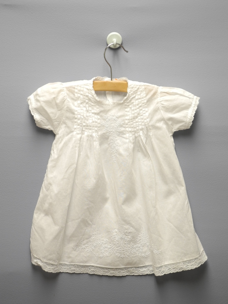 Vintage Baby Clothes, 1940's Handmade White Embroidered Lace Baby Girl