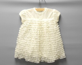 Vestido de bebé vintage de encaje color crema de los años 50 - Talla 6-9 meses