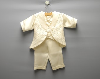 Vintage 1950s Ivory Satin Baby Christening Suit Set - Size 3-6 Months