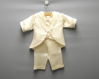 Vintage Baby Clothes, 1950's Ivory Satin Baby Boy Christening Suit Set, Baby Boy Baptism Suit, Vintage Baby Suit, Size 3-6 Months