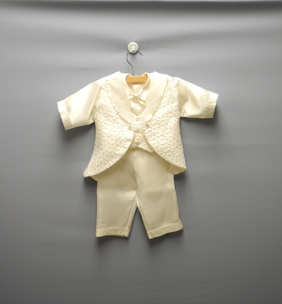 Vintage Baby Clothes, 1950's Ivory Satin Baby Boy… - image 1