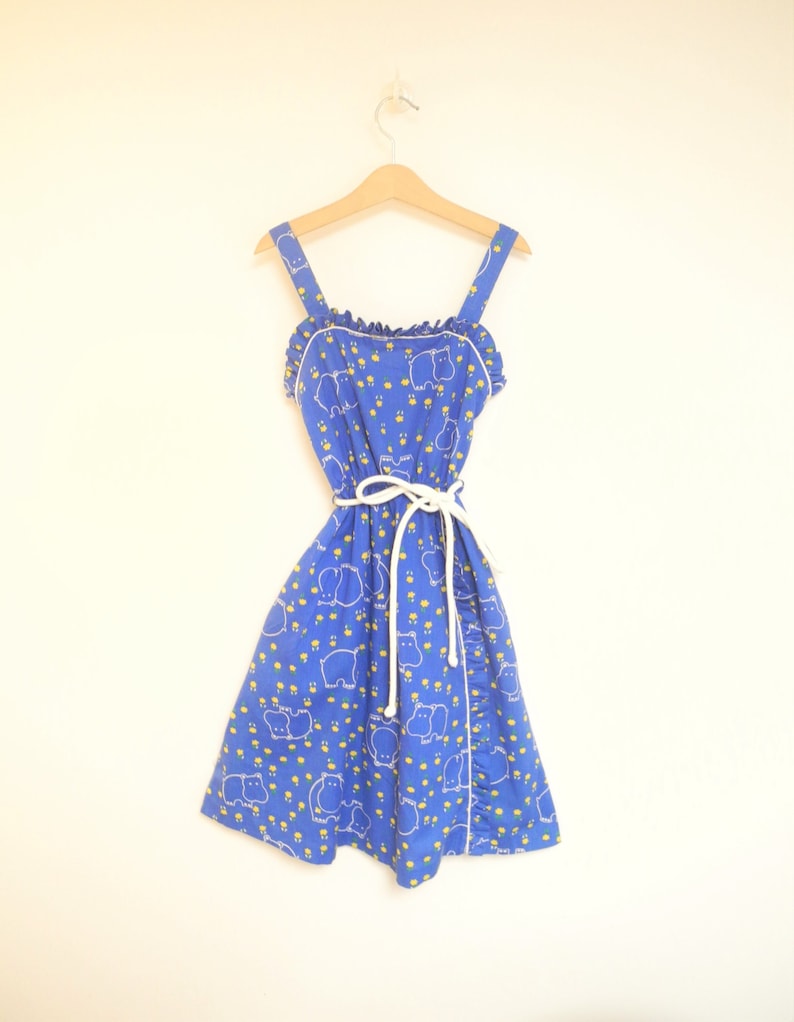 Vintage Girls Clothes 1980's Handmade Whimsical Blue and White Girls Sundress Dress Vintage Girls Dress Size 8 image 1