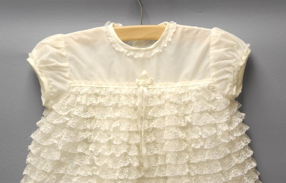 Vintage Baby Clothes, 1950's Cream Lace Baby Girl… - image 2