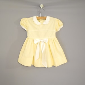 Vintage Baby Clothes 1950's Yellow and White Cotton Baby Dress Vintage Baby Dress Size 9 12 Months image 1