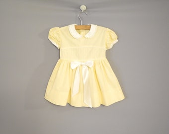 Vintage Baby Clothes | 1950's Yellow and White Cotton Baby Dress | Vintage Baby Dress | Size 9 - 12 Months