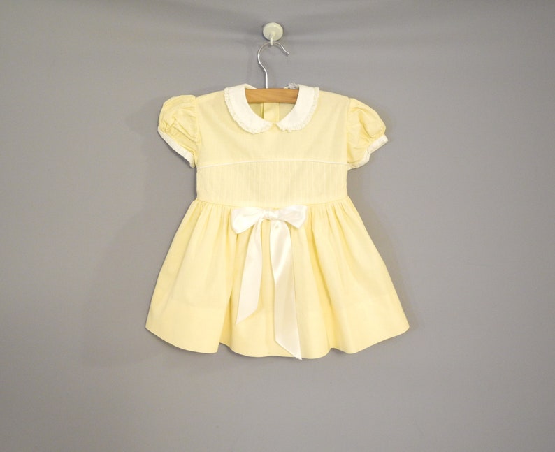 Vintage Baby Clothes 1950's Yellow and White Cotton Baby Dress Vintage Baby Dress Size 9 12 Months image 1