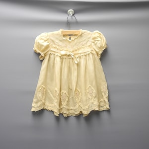 Vintage Baby Clothes | 1920&#39;s Handmade Tan Silk and Lace Baby Girl Dress |Vintage Baby Dress | Size 12 Months