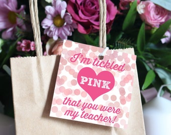 Etykieta na prezent dla nauczyciela Tickled Pink – do wydrukowania z podziękowaniami (do natychmiastowego pobrania)