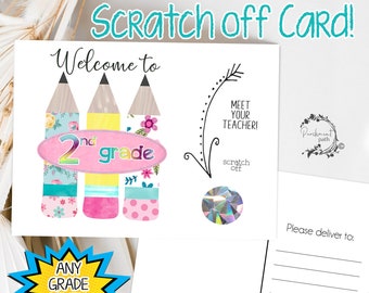Tarjeta postal de bienvenida para rascar - Conoce al profesor, Tarjeta escolar