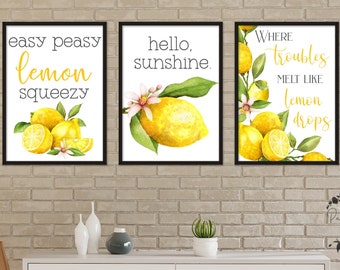 Lemon Quotes Art Prints – Watercolor Kitchen Decor (Digital Download)