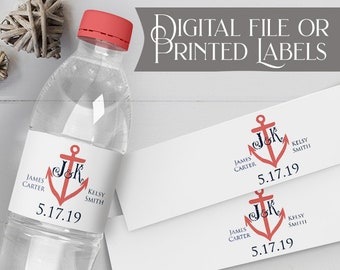 Wedding Water Bottle Labels - Anchor Wedding - Waterproof Labels - Wedding Water Labels - Digital File or Printed Labels
