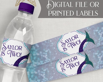 Mermaid Water Bottle Labels - Mermaid Birthday - Digital File or Printed Labels