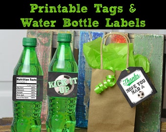 Soccer Party Printables – Water Bottle Labels & Favor Tags (Digital Download)
