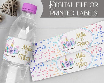 Unicorn Water Bottle Labels - Unicorn Birthday - Digital File or Printed Labels