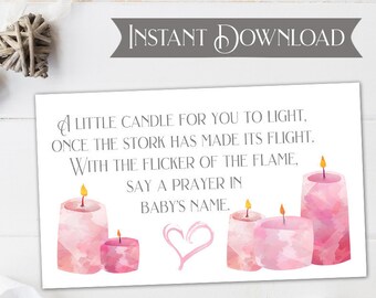 Baby Shower Candle Favor Tag – Light a Candle Wishes Card (Printable, Instant Download)