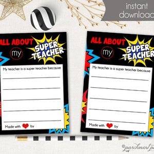 All About My Super Teacher - Printable - Teacher Gift - School Printable - Teacher Appreciation - Instant Download