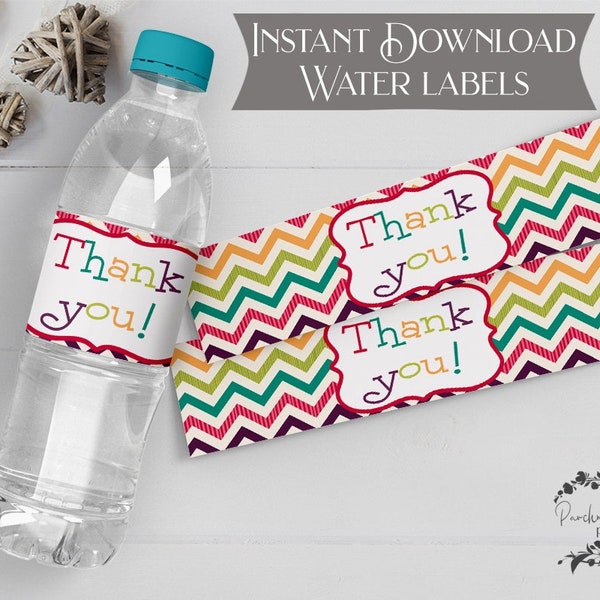 Thank You Water Bottle Labels -  Instant Download - Teacher Appreciation Gift - Party Favor - Digital File