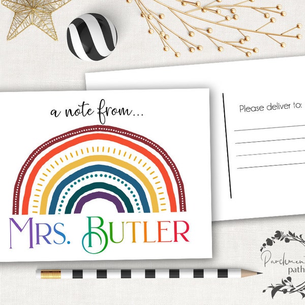Personalized Teacher Postcard - Rainbow Note Card