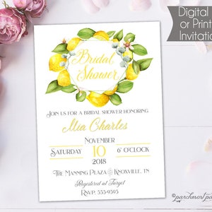 Lemon Bridal Shower Invitation Printable Invitation Printed Invitations image 1