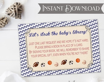 Bring a Book Insert Card - All Star Sports Baby Shower - Instant Download - Bring a book instead of a card - Baseball, Basketball, Football