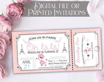 Pink Poodle in Paris Birthday Invitation - Paris Birthday Invitation - Printable or Printed Invitations - French Birthday Invitation