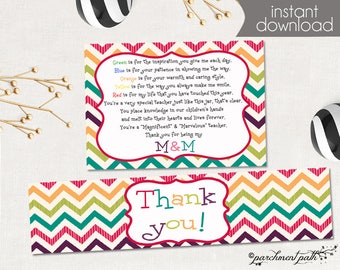 Teacher Thank You Gift Printable Set - Water Bottle Labels - Gift Tag - M&M - Printable Gift Tags - Teacher Appreciation - Instant Download