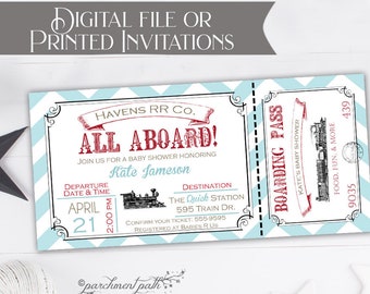 Train Baby Shower Invitation - Vintage Train Invitation - All Aboard Invitation - Printable Boy Baby Shower Invitation - Printed Invitations