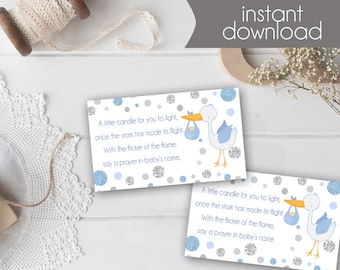 Baby Shower Favor - Light a Candle Baby Wishes Card - Baby Boy - Printable - Baby Shower - Candle Favor Tag - Printable - Instant Download