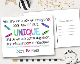 Teacher Postcard - Crayon Box Design, Student Happy Mail