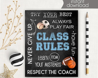 Class Rules - Classroom Printable Sports Rules Art Print - School Printable - Teacher Printable - Sports Decor - Sports Printable Art