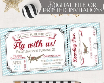 Airplane Birthday Invitation - Printable - Vintage Airplane Birthday Invitation - First Birthday - Airplane Invitation - Printed Invitations