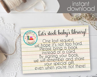 Bring a Book Insert Card - Library Baby Shower - Instant Download - Bring a book instead of a card -  Stock baby's library