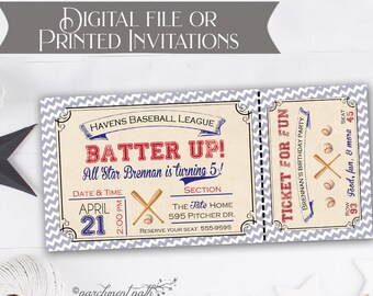 Baseball Birthday Invitation - Boy Birthday Party - Sports Printable Invitation - Printed Invitations