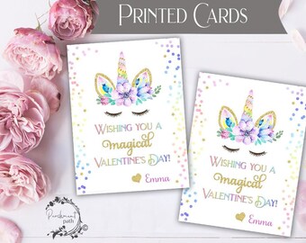Unicorn Valentines PRINTED CARDS - School Valentine, Classroom Valentine, Kids Valentines - Printed Valentine Cards