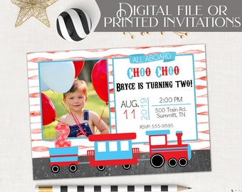 Train Birthday Invitation - First Birthday - Printable Digital File or Printed Invitations