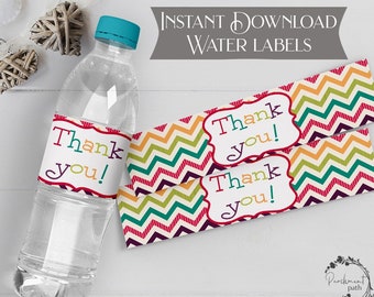 Thank You Water Bottle Labels -  Instant Download - Teacher Appreciation Gift - Party Favor - Digital File
