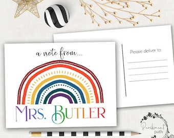 Personalized Teacher Postcard - Rainbow Note Card