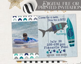 Shark Birthday Invitation - Pool Party - Surf Printable Invitation - First Birthday - Ocean Invitation - Printable or Printed Invitations