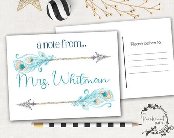 Teacher Postcard - Turquoise Arrows, Student Note Card